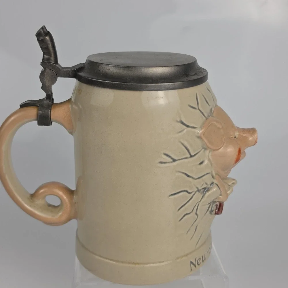 Diener Neu Schwein Stein German Pig Stoneware Character Stein Pewter Lid